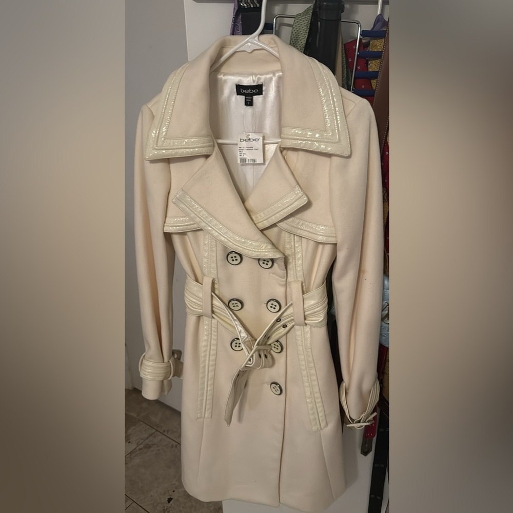 Bebe Cream Double-Breasted Trench Coat sold
